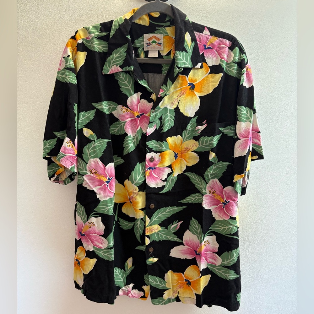 Pineapple Juice Black Floral Hawaiian Shirt XL